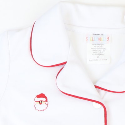Embroidered Santa Face Pajama Set - Classic White - Stellybelly