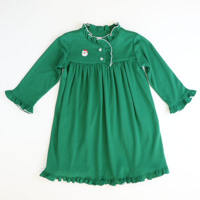 Embroidered Santa Face Nightgown - Christmas Green - Stellybelly
