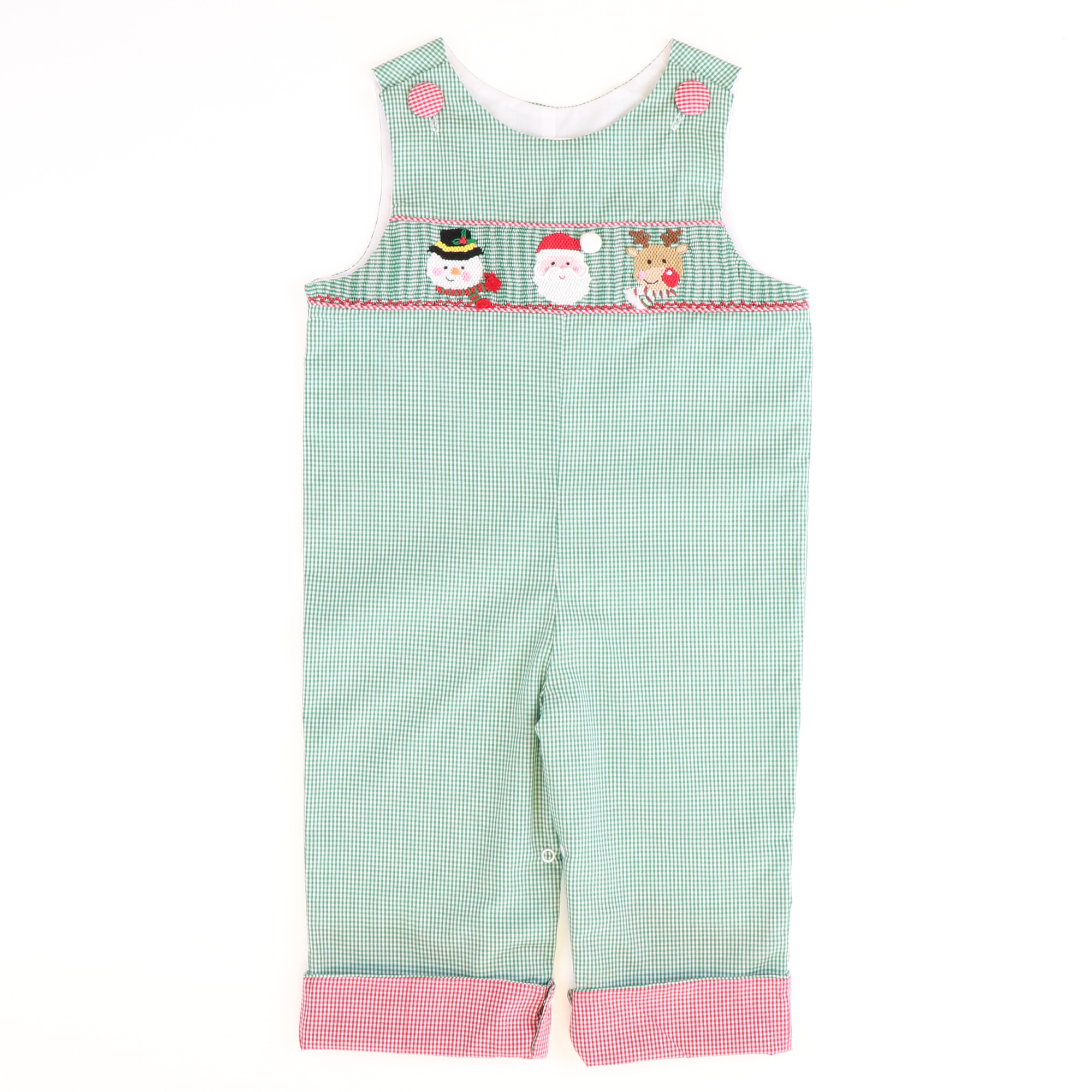 Smocked Christmas Friends Longall - Christmas Green Micro-Gingham - Stellybelly