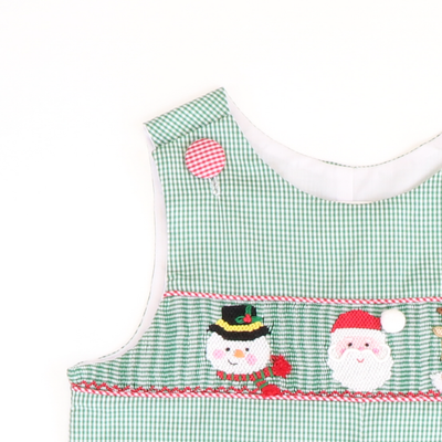 Smocked Christmas Friends Longall - Christmas Green Micro-Gingham - Stellybelly