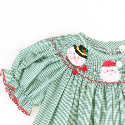 Smocked Christmas Friends Bishop - Christmas Green Micro-Gingham - Stellybelly