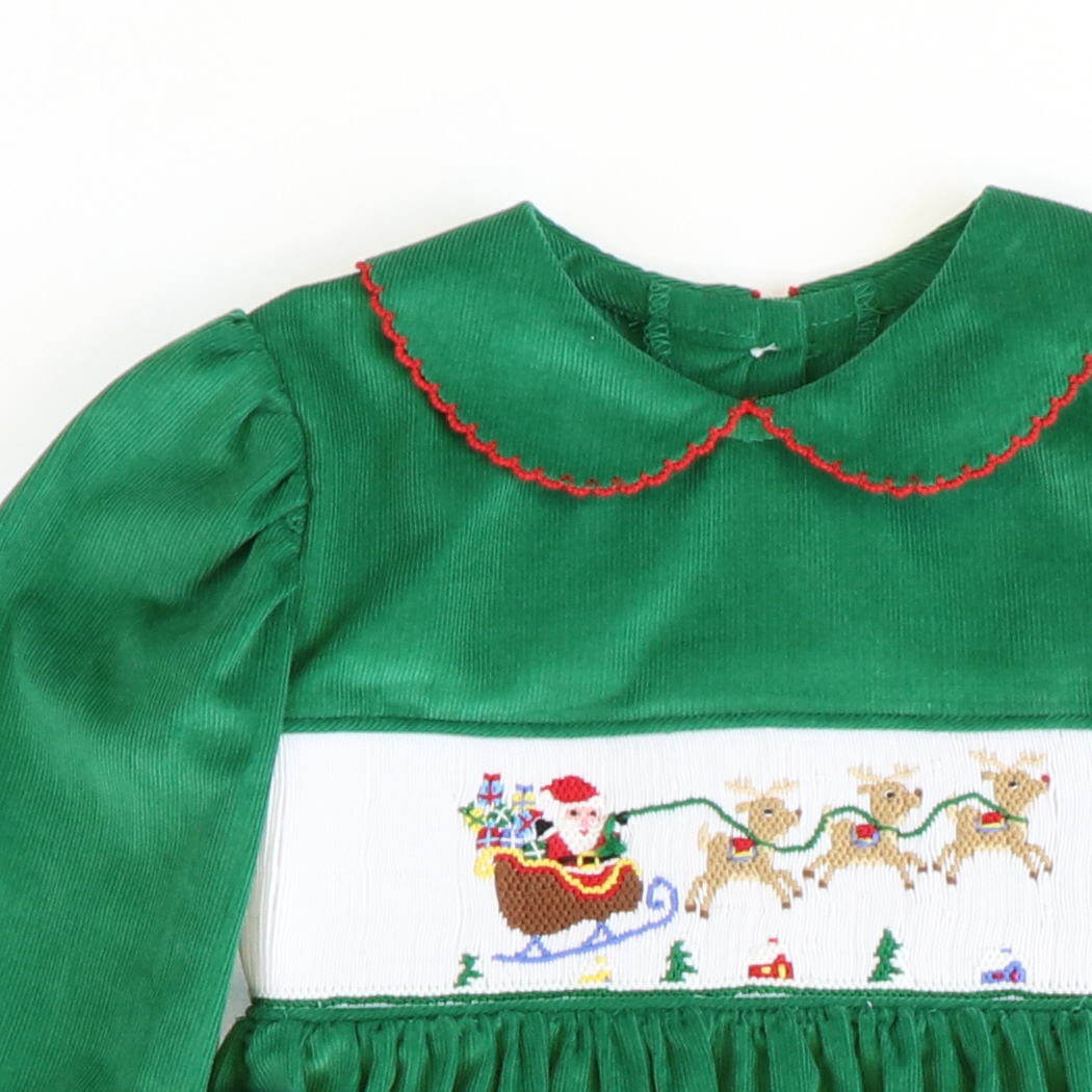 Smocked Santa & Reindeer Collared Top & Bloomer Set - Christmas Green Corduroy - Stellybelly