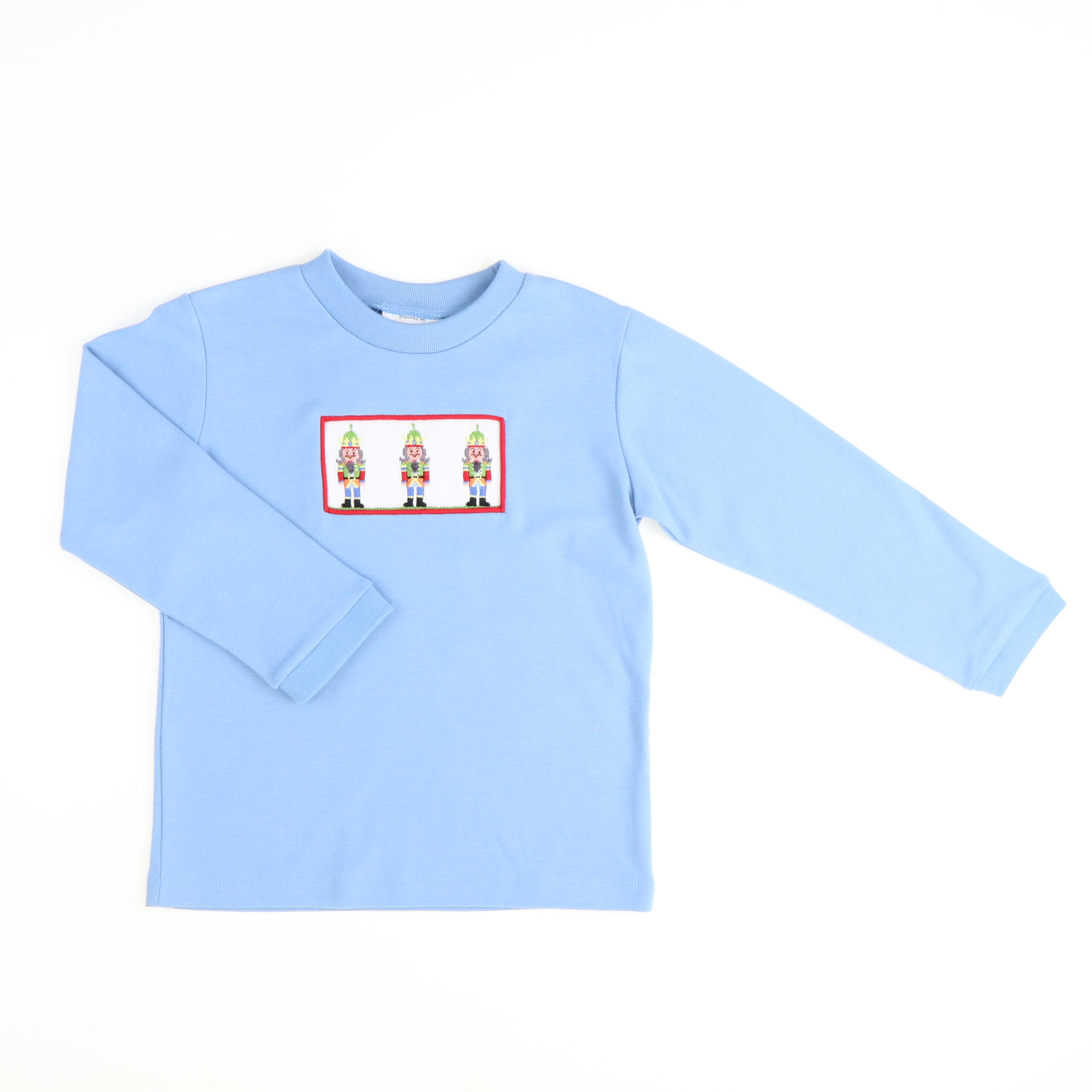 Smocked Nutcracker Long Sleeve Shirt - Light Blue Knit