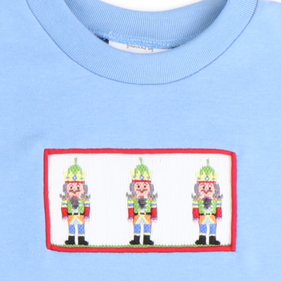 Smocked Nutcracker Long Sleeve Shirt - Light Blue Knit