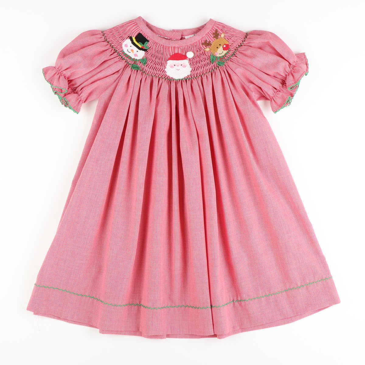 Smocked Christmas Friends Bishop - Red Micro-Gingham