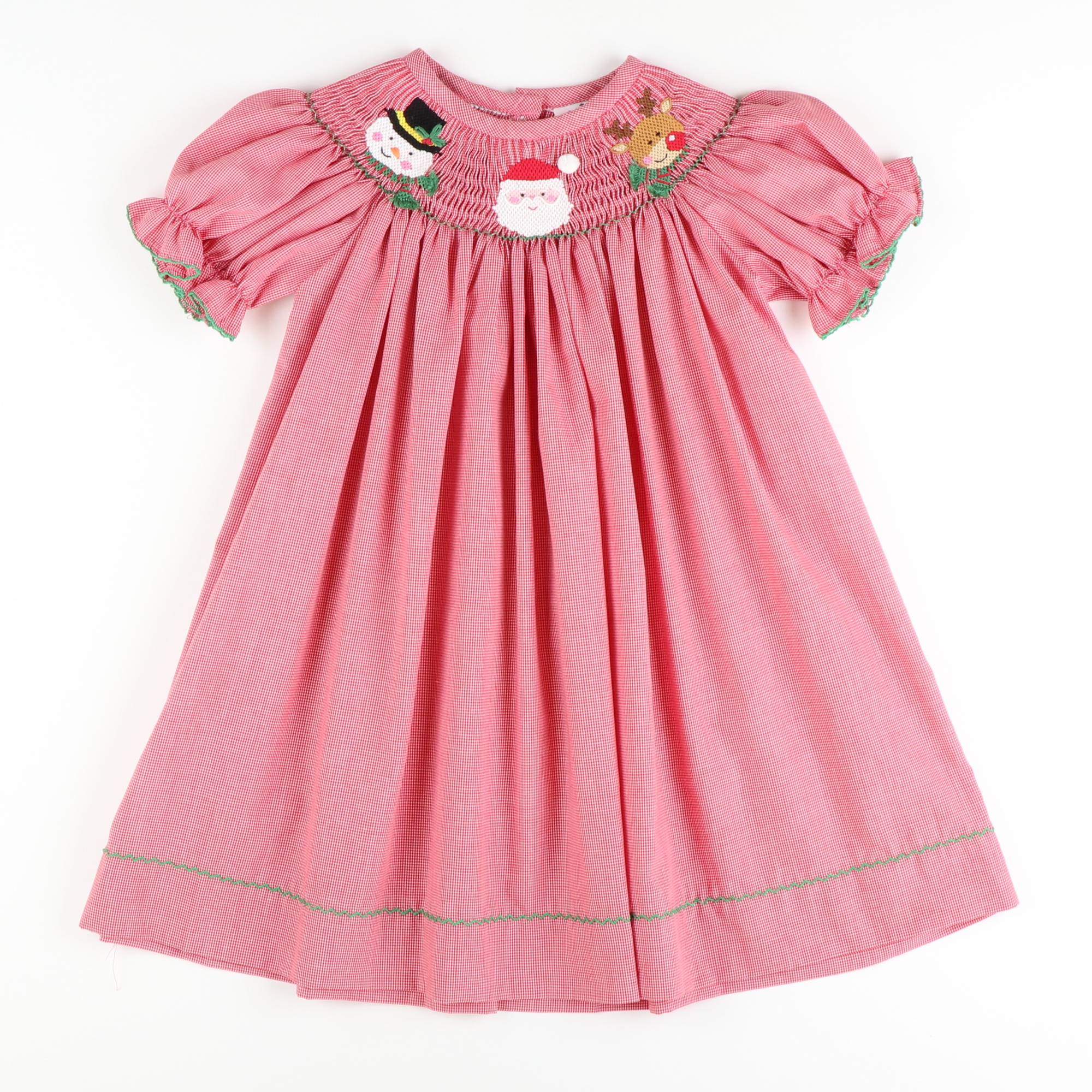 Smocked Christmas Friends Bishop - Red Micro-Gingham