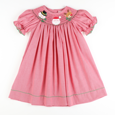 Smocked Christmas Friends Bishop - Red Micro-Gingham