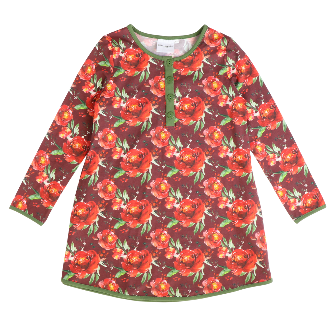 Knit Lounge Shirt - Christmas Rose