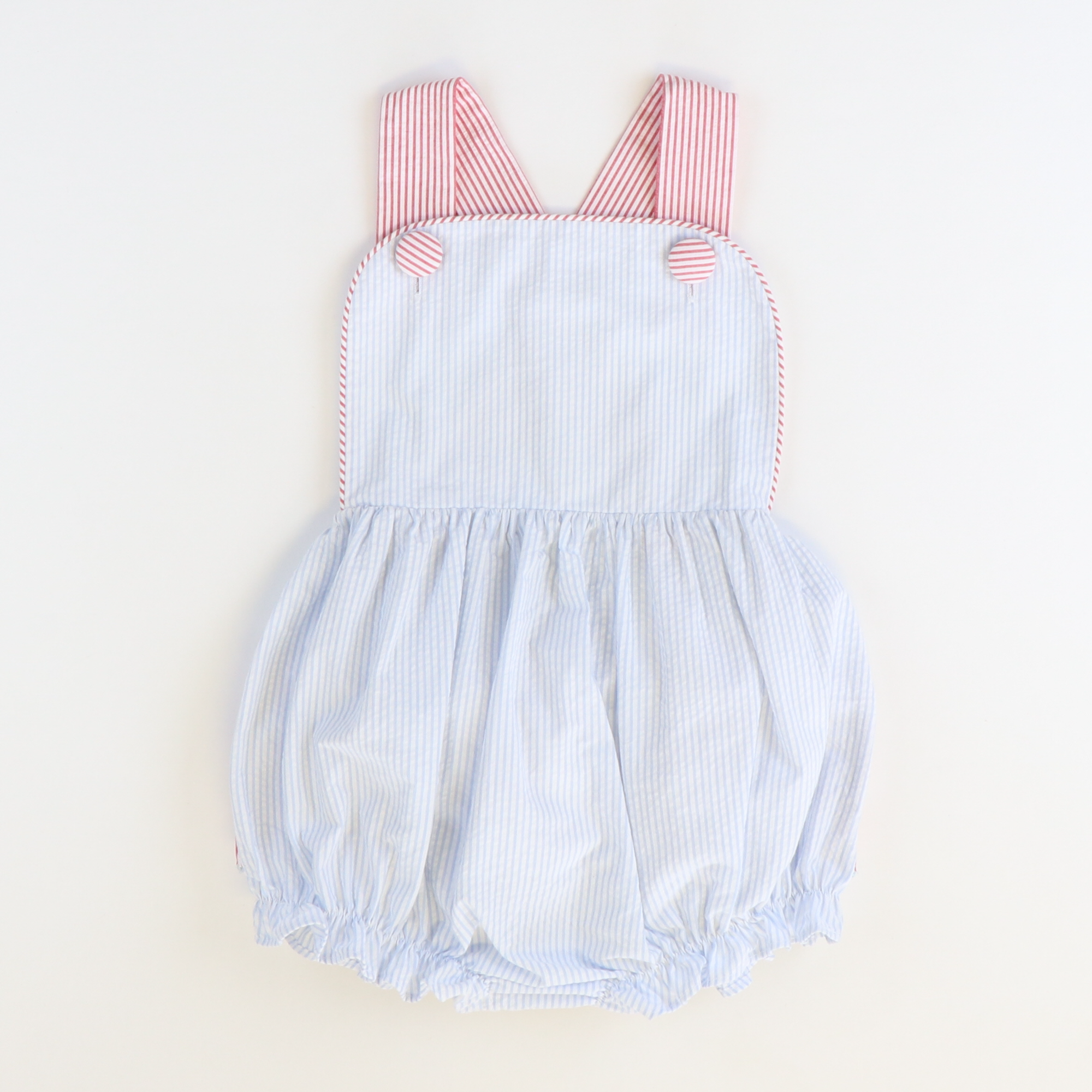Cross Back Girl Bubble - Light Blue Stripe Seersucker