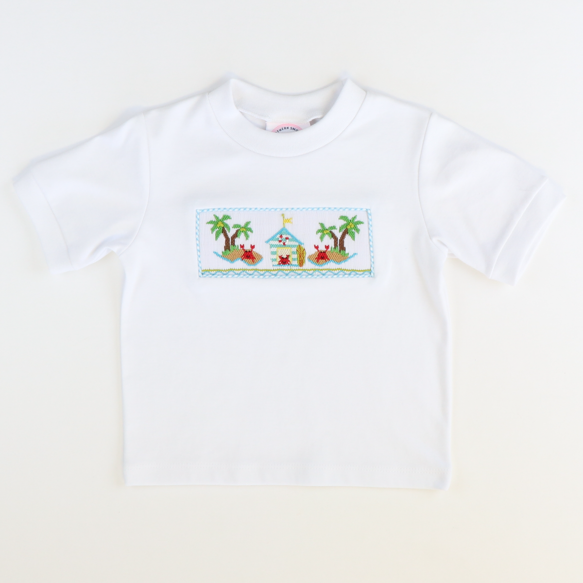Smocked Crab Island Short Sleeve White Knit Shirt