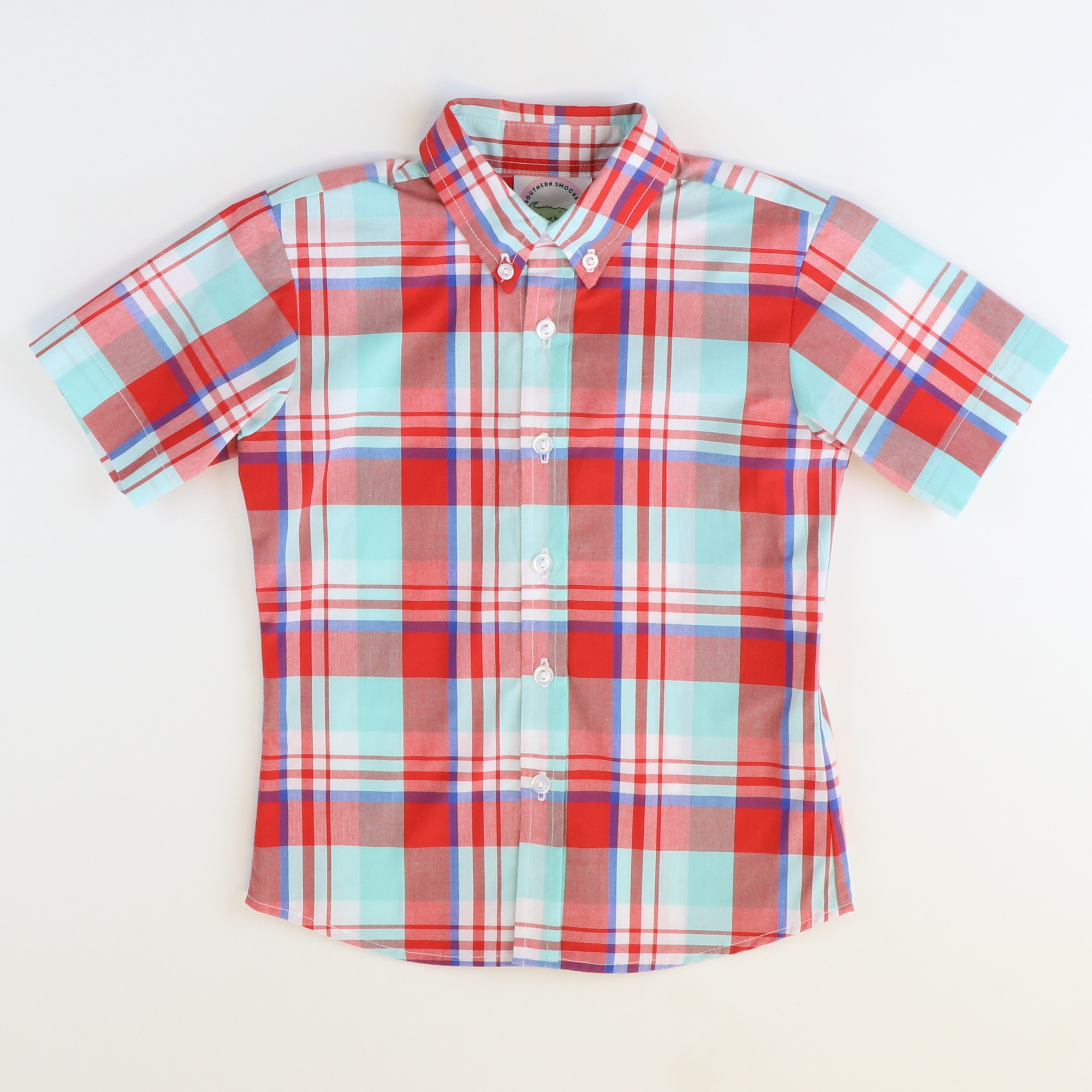 Signature Button Down Shirt - Red, Blue, & Turquoise Plaid - Stellybelly