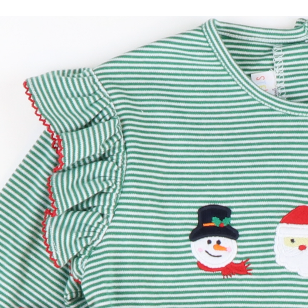 Appliquéd Christmas Friends Top - Green Micro Stripe Knit