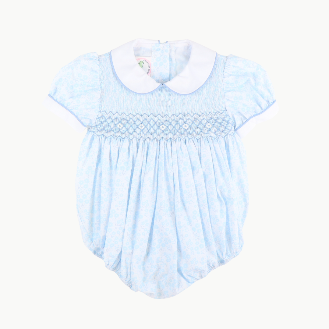 Smocked Geo Collared Girl Bubble - French Blue Floral