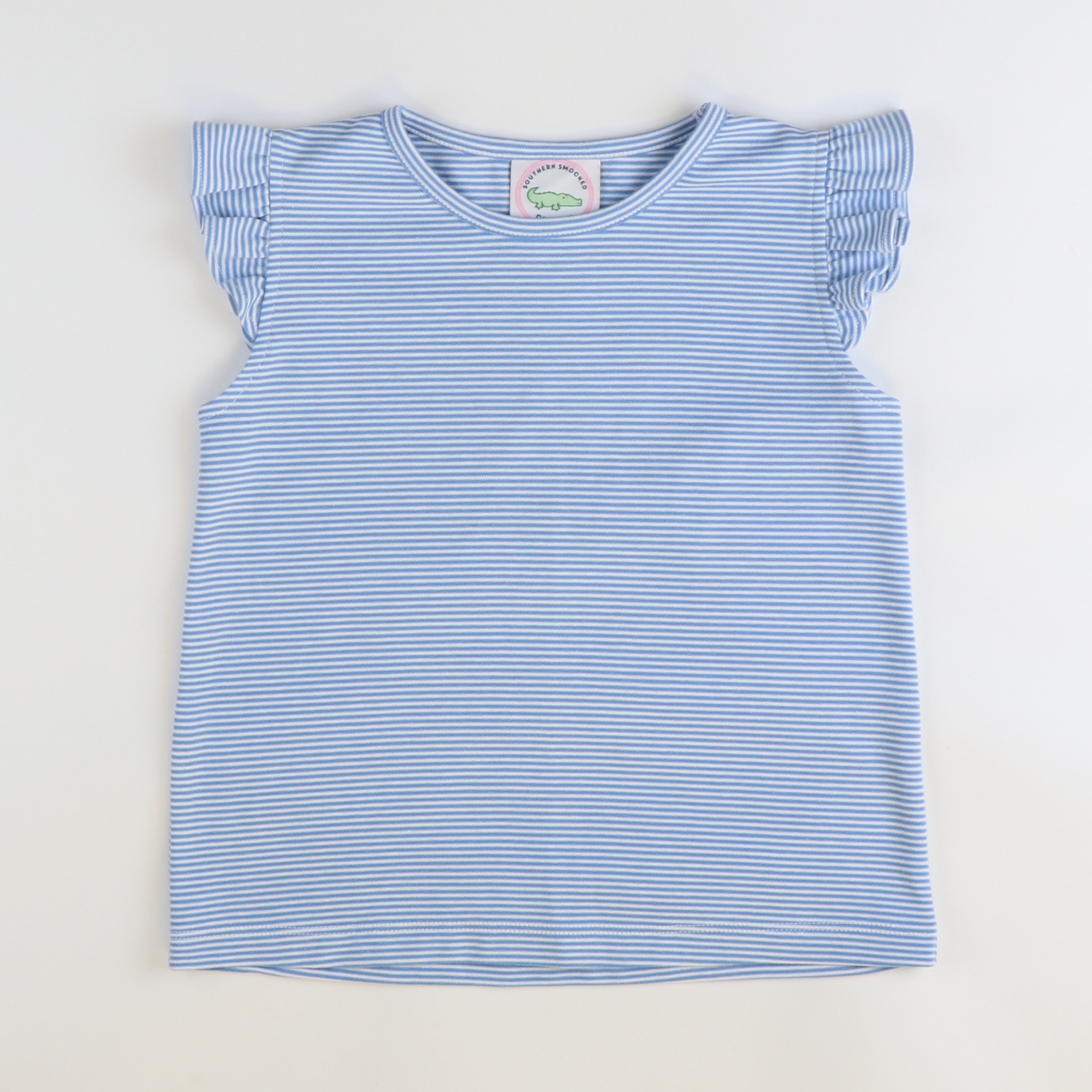 Out & About Flutter Top - Party Blue Micro Stripe Knit