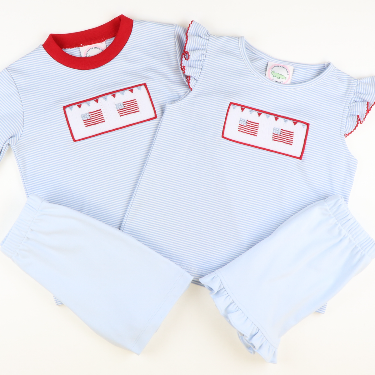 Smocked Fourth of July Parade Knit Shirt and Shorts Set