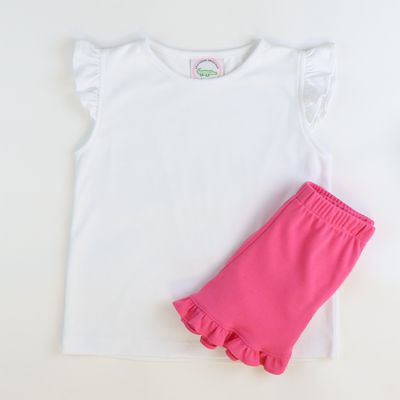 Out & About Ruffle Shorts - Fucshia Knit