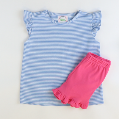 Out & About Ruffle Shorts - Fucshia Knit