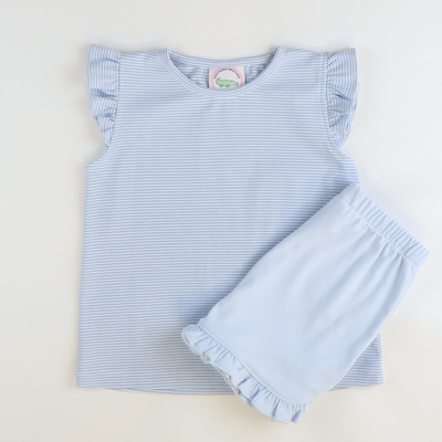 Out & About Ruffle Shorts - Light Blue Knit