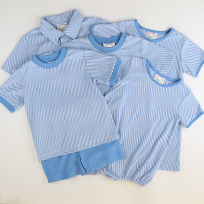 Out & About Girl Bubble - Party Blue Micro Stripe Knit