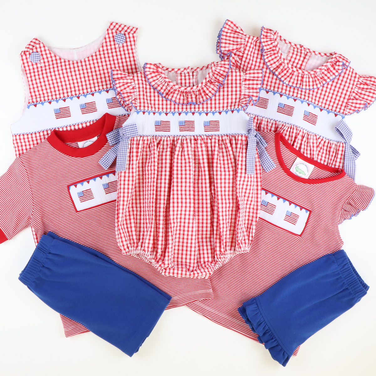 Smocked Stars and Stripes Knit Top and Ruffle Shorts Set