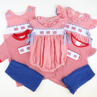Smocked Stars and Stripes Knit Top and Ruffle Shorts Set