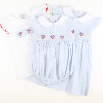 Smocked Patriotic Hearts White Knit Top