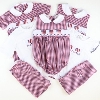 Smocked Liberty Short Sleeve White Knit Shirt