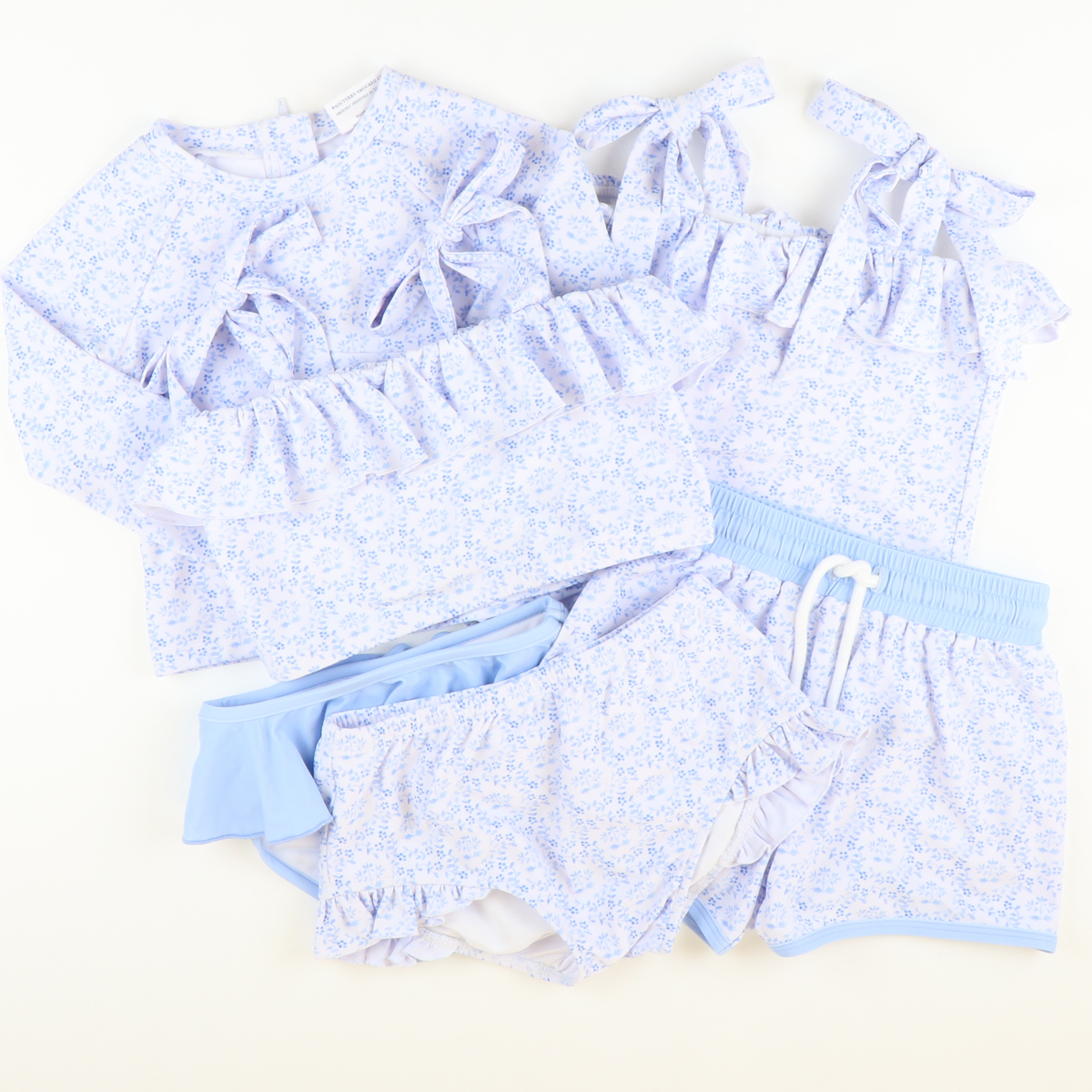 Chinoiserie Blue Ruffle & Ties Two-Piece Swimsuit
