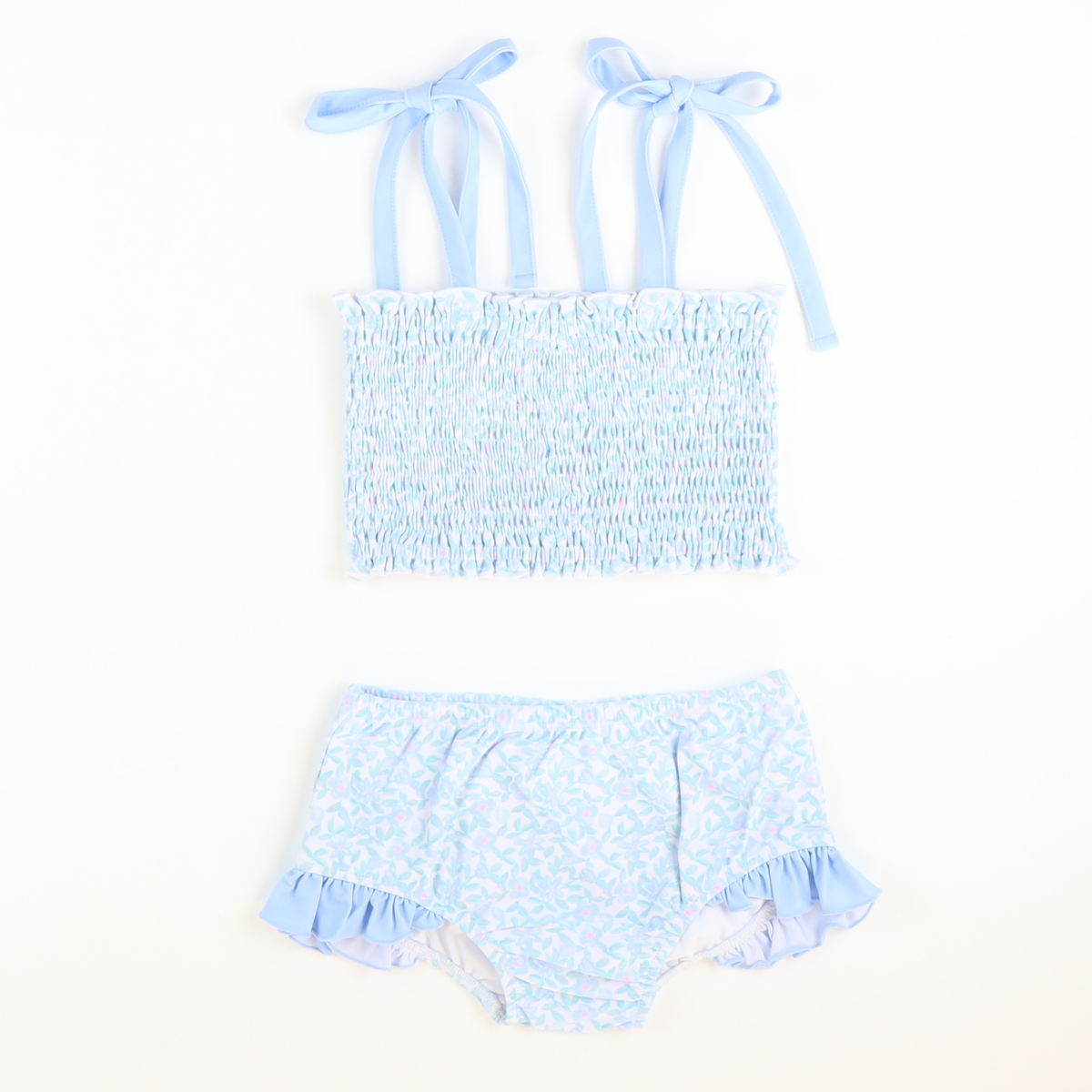 Watercolor Floral Smocked Two-Piece Swimsuit