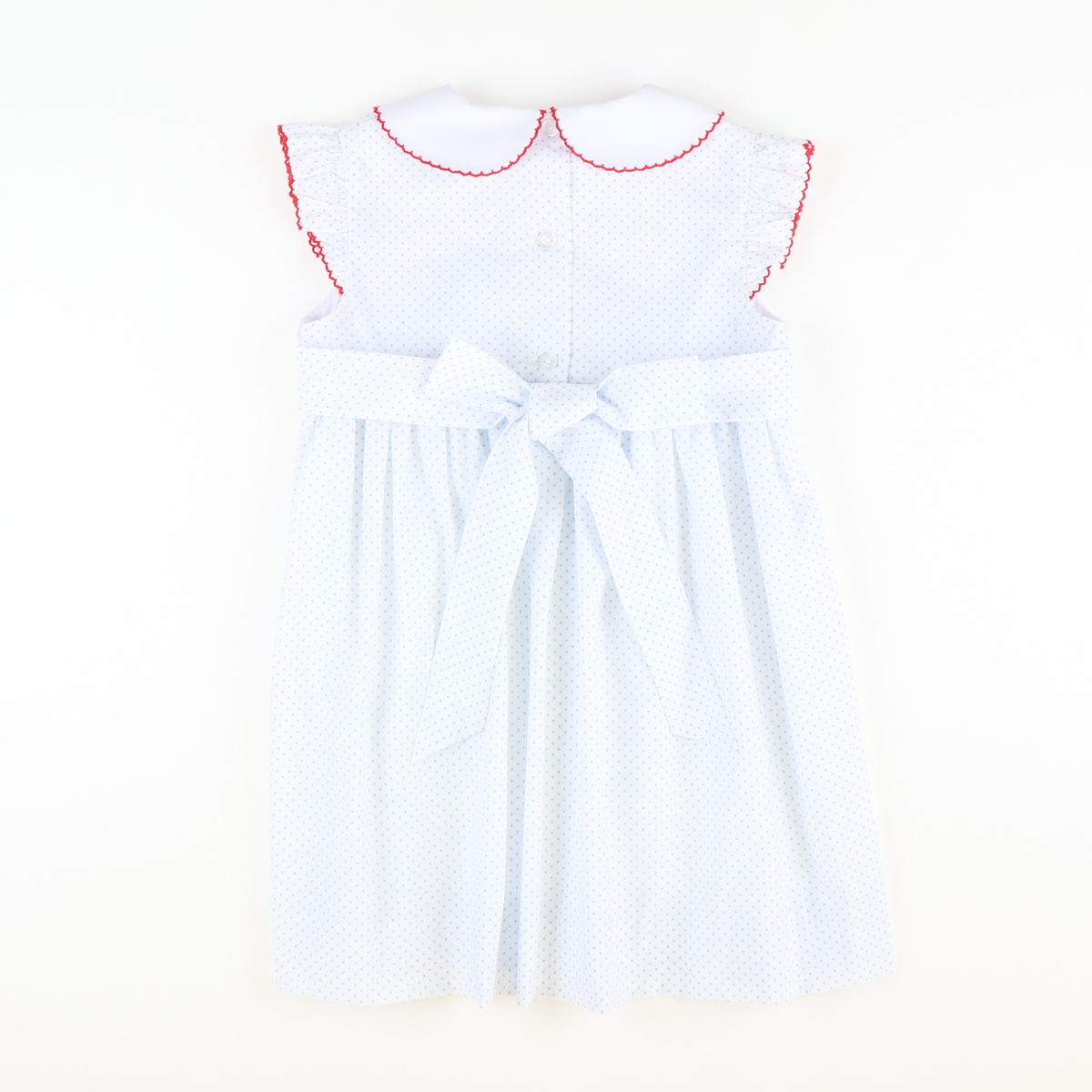 Smocked Apples & Books Collared Dress - White & Light Blue Tiny Dot - Stellybelly