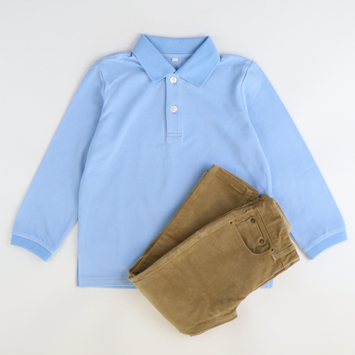 Signature Long Sleeve Polo - Light Blue Pique - Stellybelly