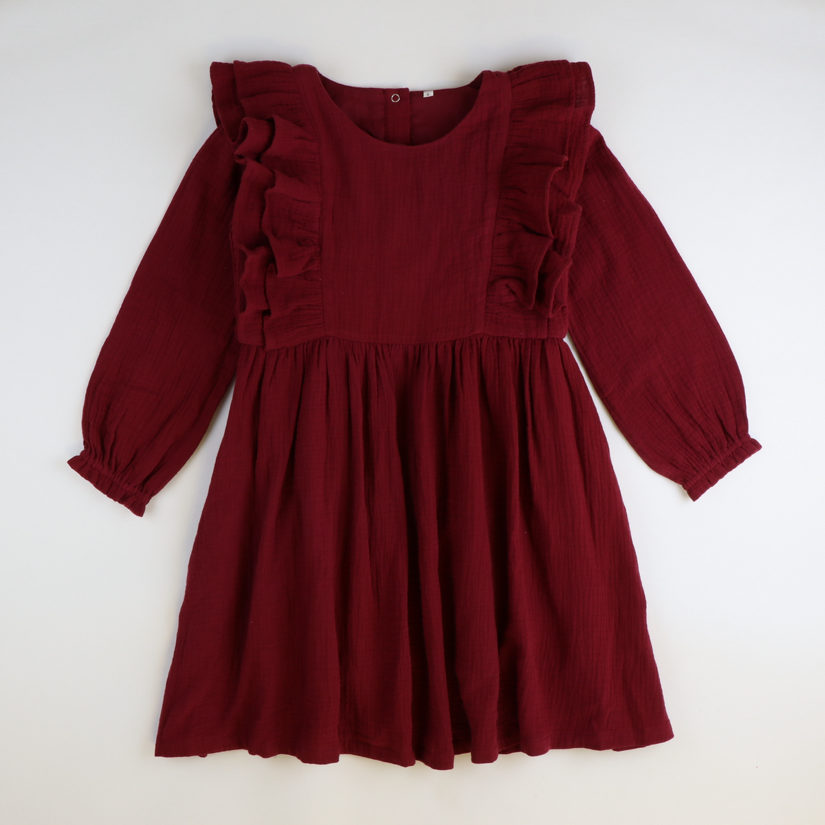 Burgundy Ruffle Gauze Long Sleeve Dress - Stellybelly