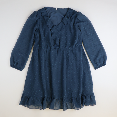 Midnight Blue Swiss Dot Long Sleeve Dress - Stellybelly