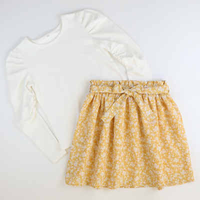 Mustard Floral Paper Bag Belted Skirt - Stellybelly