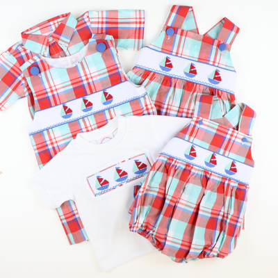 Smocked Sailboats Dress - Regatta Plaid