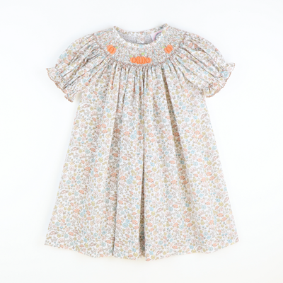 Smocked Pumpkins Autumn Floral Bishop - Stellybelly