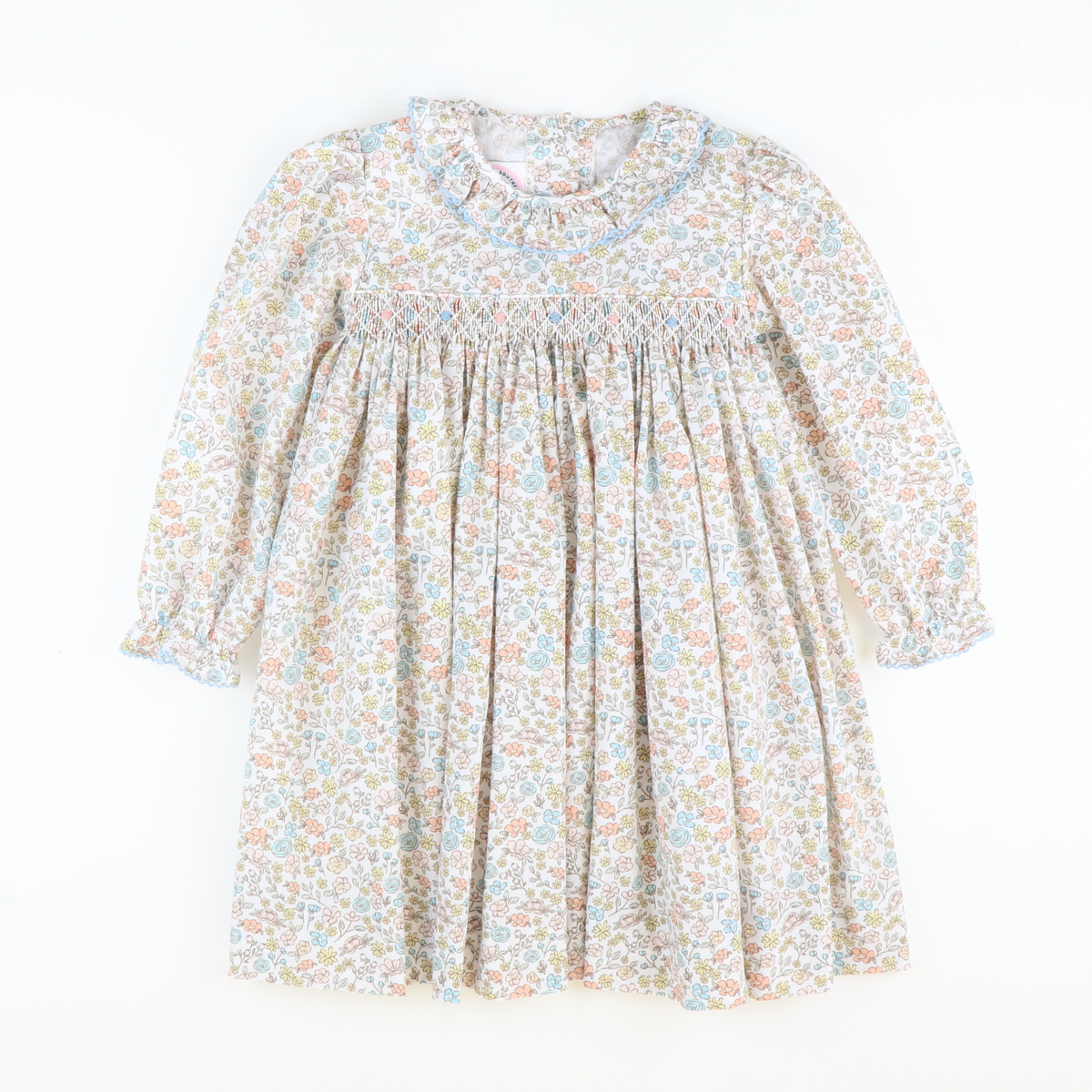 Smocked Autumn Floral Ruffle Neck Dress - Stellybelly