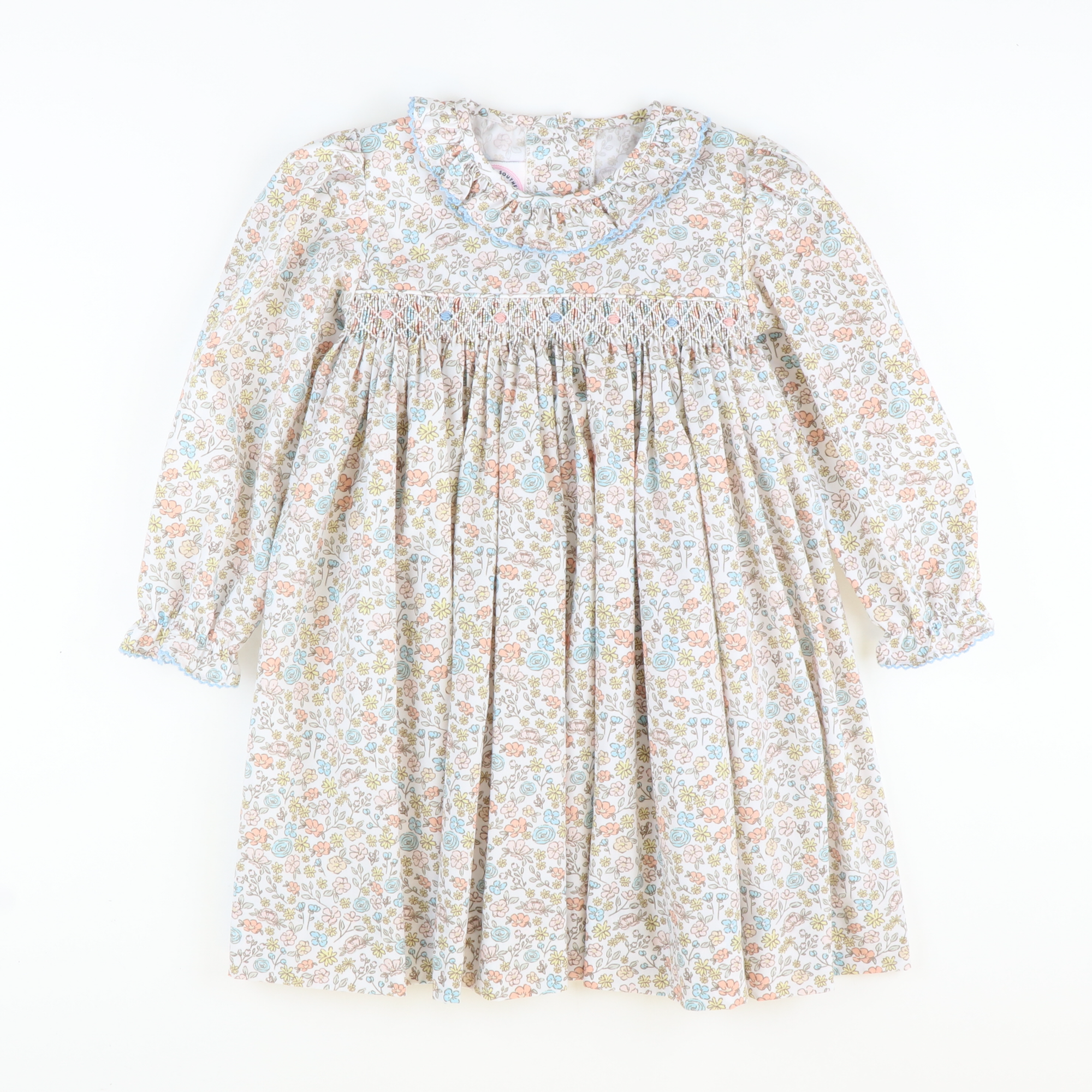 Smocked Autumn Floral Ruffle Neck Dress - Stellybelly