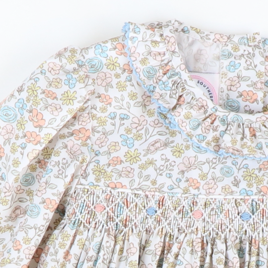 Smocked Autumn Floral Ruffle Neck Girl Bubble - Stellybelly