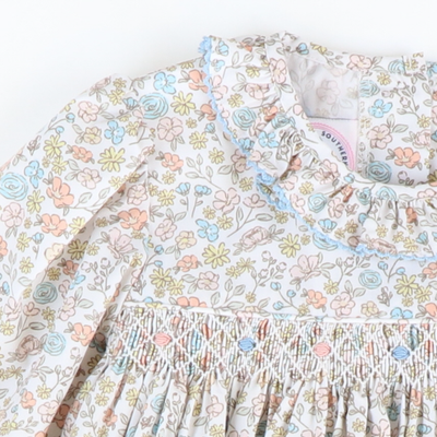 Smocked Autumn Floral Ruffle Neck Girl Bubble - Stellybelly