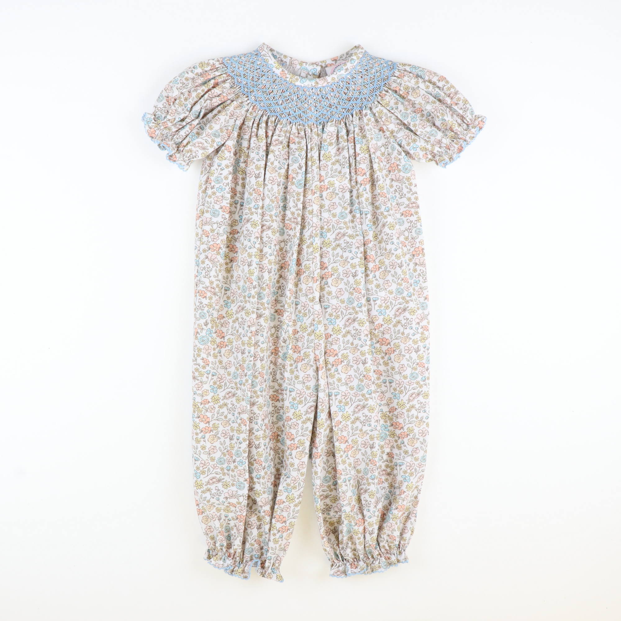 Smocked Autumn Floral Geo Girl Long Bubble - Stellybelly