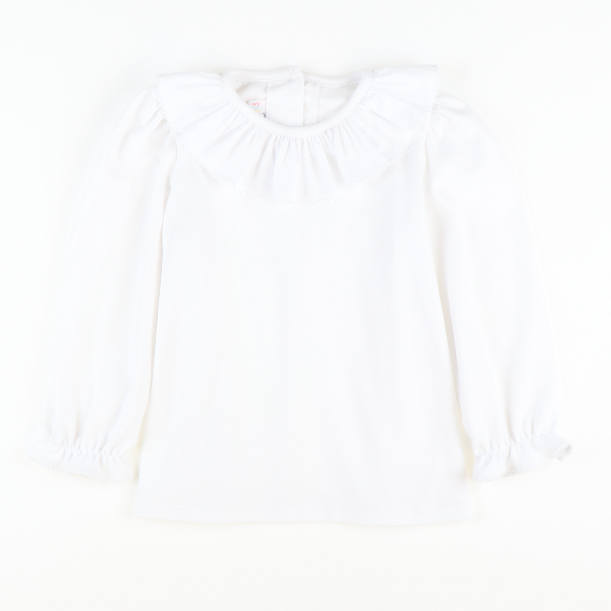 White Knit Ruffle Neck L/S Blouse