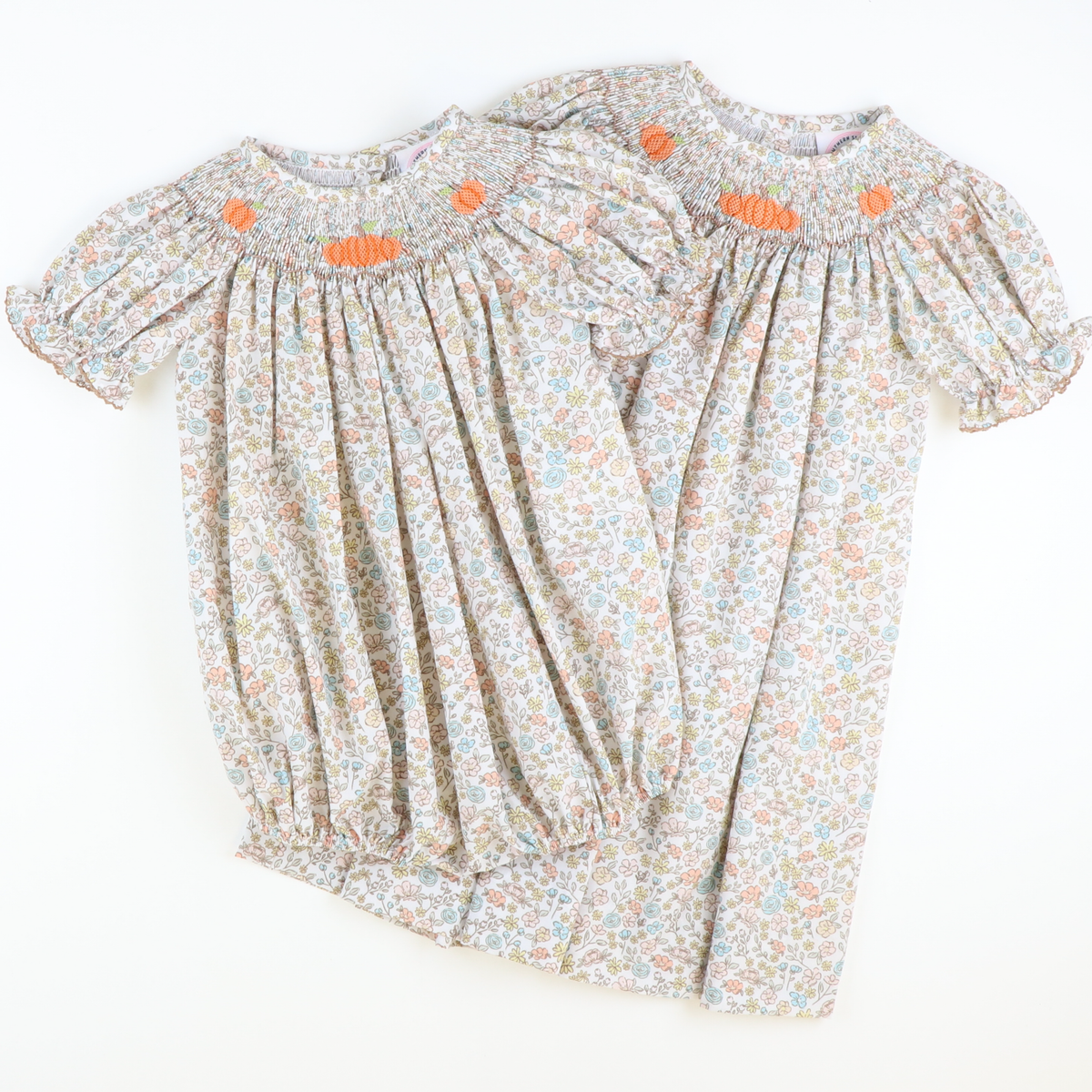 Smocked Pumpkins Autumn Floral Bishop - Stellybelly