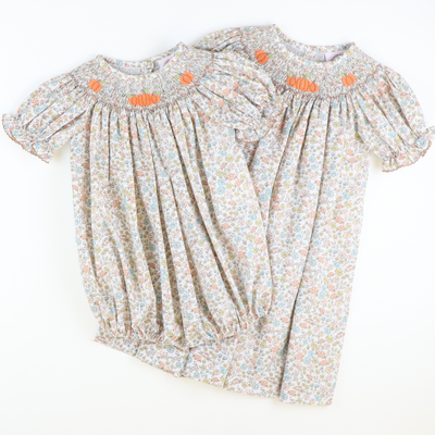 Smocked Pumpkins Autumn Floral Bishop - Stellybelly