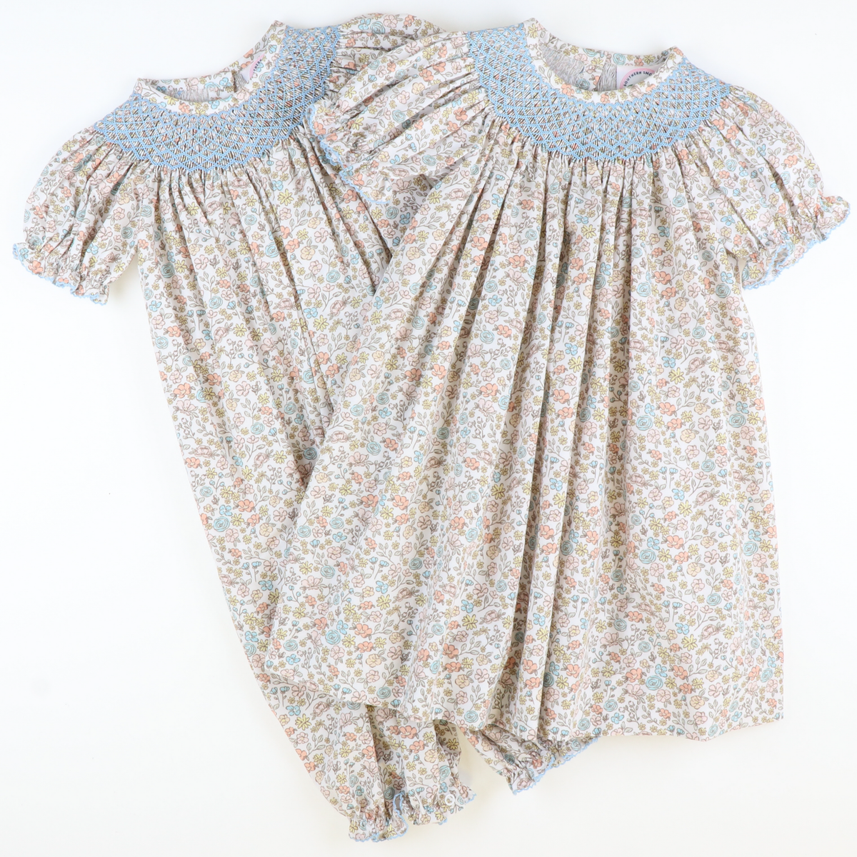 Smocked Autumn Floral Geo Girl Long Bubble - Stellybelly