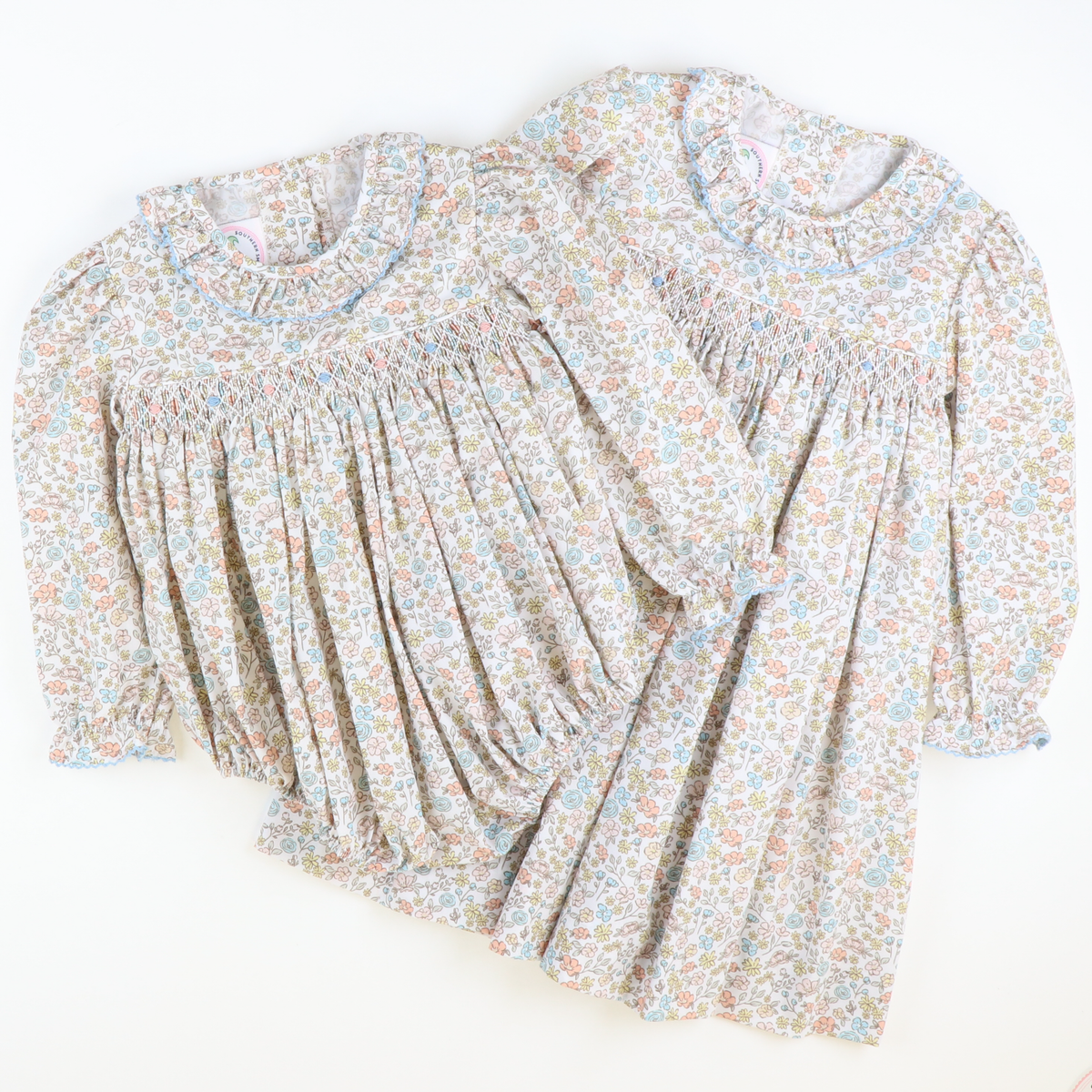 Smocked Autumn Floral Ruffle Neck Girl Bubble - Stellybelly