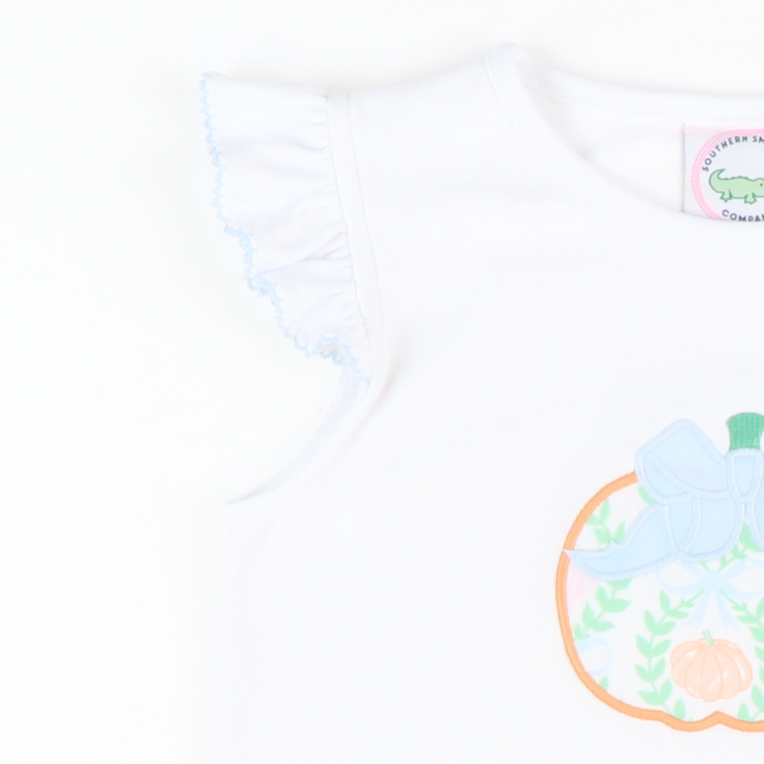 Heirloom Pumpkin Appliqué White Knit Girl Bubble - Stellybelly