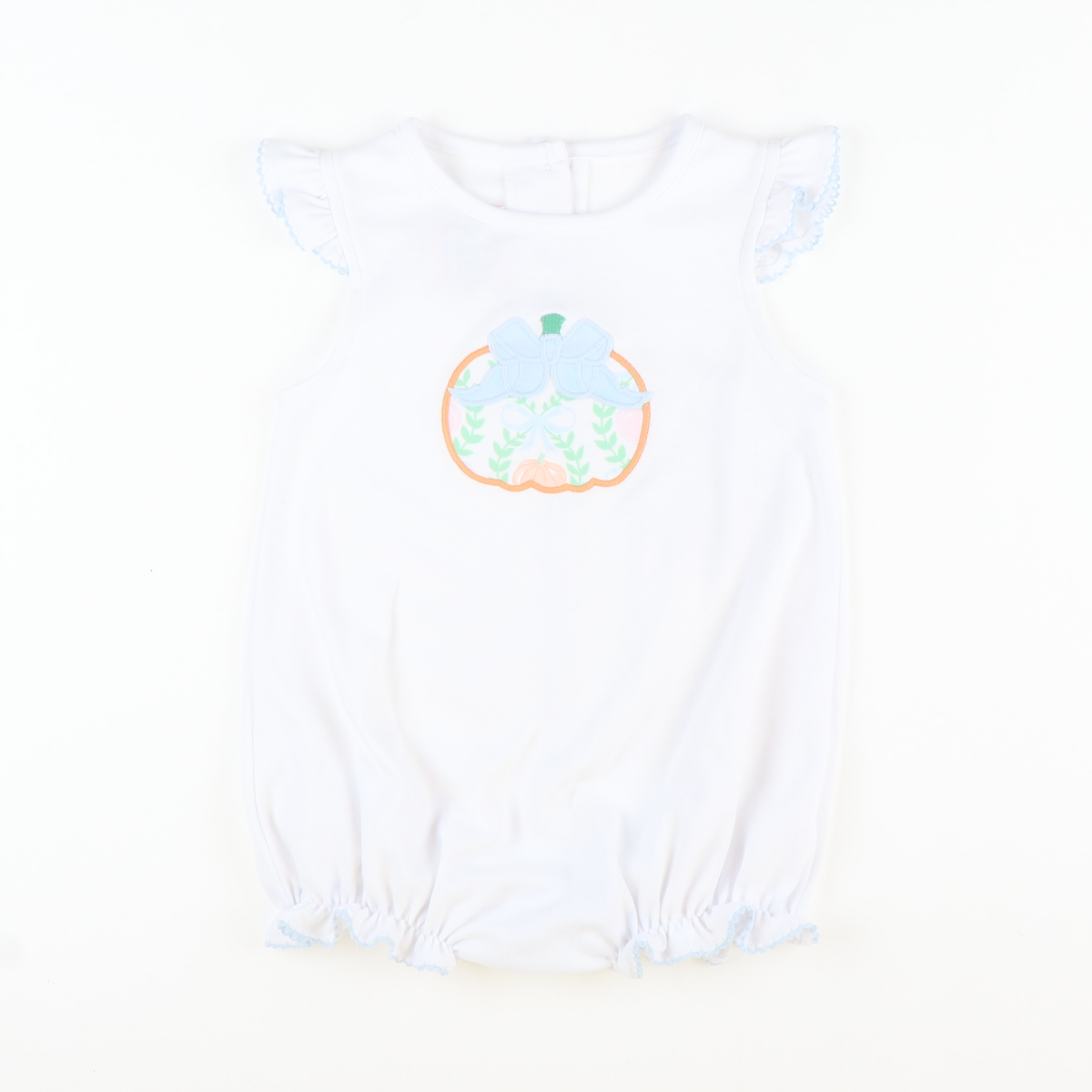 Heirloom Pumpkin Appliqué White Knit Girl Bubble - Stellybelly