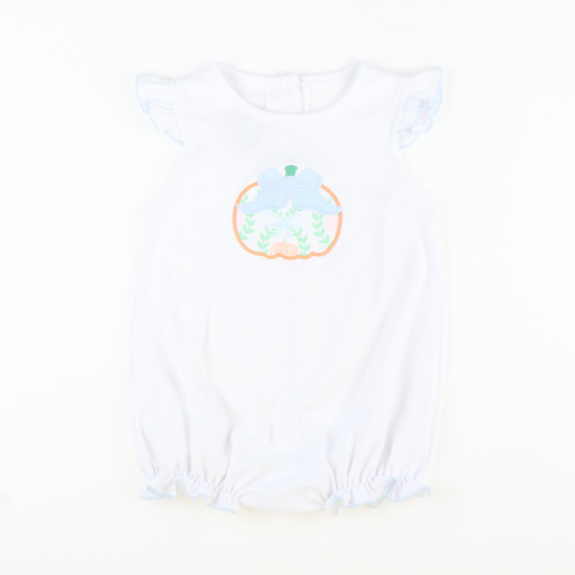 Heirloom Pumpkin Appliqué White Knit Girl Bubble - Stellybelly