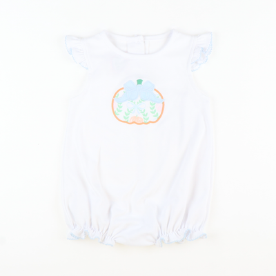 Heirloom Pumpkin Appliqué White Knit Girl Bubble - Stellybelly